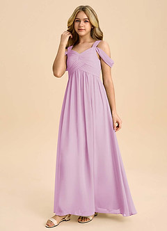 Azazie Lianne Junior Candy Pink A-Line Off the Shoulder Chiffon Dress image6