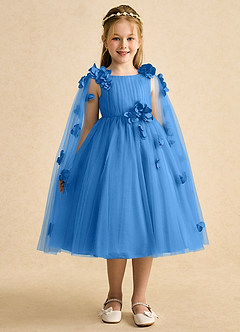 Azazie Staria Flower Girl Dresses Blue Jay Ball-Gown Ruched Tulle Dress image6