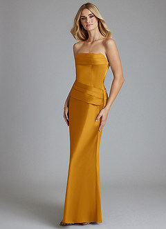 Azazie Lenya Bridesmaid Dresses Butterscotch Sheath Pleated Stretch Satin Dress image4