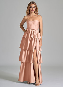 Azazie Faye Abiti da Damigella Abito A-Line in Raso Elasticizzato Increspato Oro Rosa image3