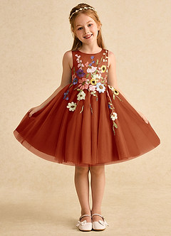Azazie Prima vestidos de niña de las flores Vestido de Pimenton de Tul de Corte En A con Lazo image1