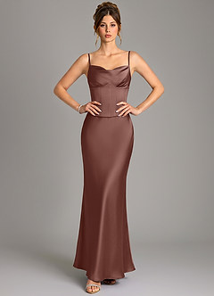 Azazie Reverie Bridesmaid Dresses Espresso Mermaid Corset Stretch Satin Dress image3