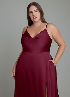 Azazie Sarella Brautjungfernkleider A-Linie Plissee Stretch-Satin Kleid Maulbeerrot image8