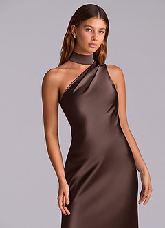 Azazie Seona Brudtärnklänningar Klä av Sjöjungfru i Stretch Satin Ena axeln Ganache image3