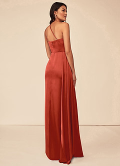 Azazie Maron Bridesmaid Dresses Rust A-Line One Shoulder Stretch Satin Dress image4