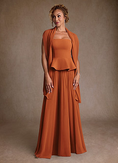 Azazie Josabeth vestidos de madre de la novia Vestido de Canela de Gasa de Corte en A con Plisado image4