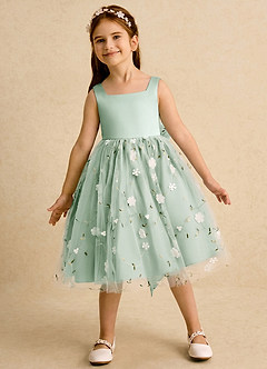 Azazie Bean Flower Girl Dresses Agave Ball-Gown Bow Tulle Dress image3
