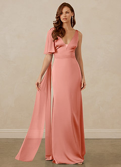 Christian Siriano Bridal for Azazie 1011 Bridesmaid Dresses Coral Mermaid Bow Stretch Satin Dress image6