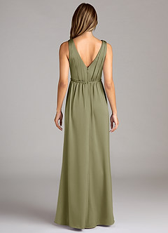 Azazie Tanicia Bridesmaid Dresses Pistachio A-Line Pleated Stretch Satin Dress image2