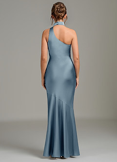 Azazie Jalissa Bridesmaid Dresses Dusty Blue Mermaid One Shoulder Stretch Satin Dress image6