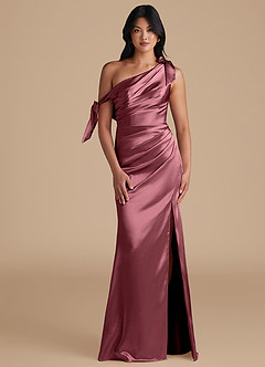 Azazie Xyla Robes de demoiselle d'honneur Robe Fourreau Convertible en Satiné métallisé Épaule décolletée Rose Du Désert image1
