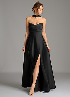 Azazie Ayla Suknie dla druhen Linia A Gorset Satyna elastyczna Do ziemi Sukienka image1