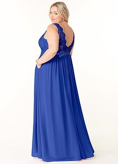 Azazie Elly Abiti da Damigella Abito A-Line in Chiffon Scollo a barchetta in pizzo Blu Reale image10