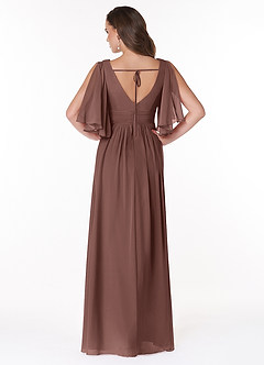 Azazie Temeka Bridesmaid Dresses Espresso A-Line Ruched Chiffon Dress image2