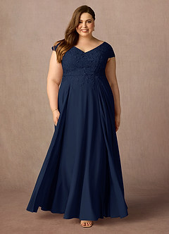Azazie Rosemarie vestidos de madre de la novia Vestido de Azul Marino Oscuro de Encaje de Corte En A image10