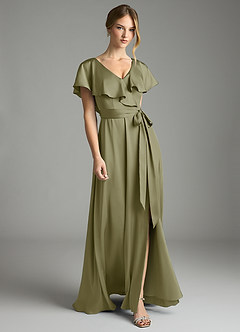 Azazie Lainey Bridesmaid Dresses Pistachio A-Line with Pockets Stretch Satin Dress image1