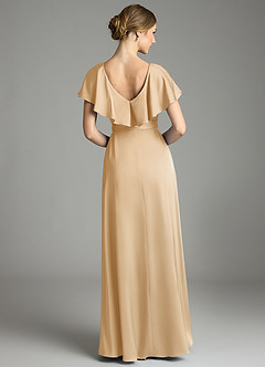 Azazie Lainey Bridesmaid Dresses Gold A-Line with Pockets Stretch Satin Dress image7