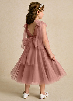 Azazie Dori Robe Demoiselle D'honneur Fillette Robe Trapèze en Tulle Rayé Rose De Cèdre image3