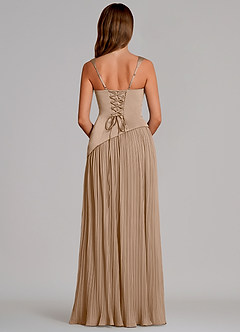 Azazie Stephanie 신부 들러리 드레스 A라인 주름진 스트레치 새틴 바닥 길이 드레스 image5