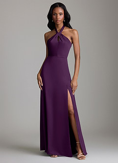 Azazie Tracie Vestidos de damas de honor Vestido de Uva de Satén Elástico de Corte en A con Corte Lateral image1