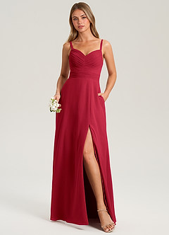 Azazie Terese Bridesmaid Dresses Scarlet A-Line Pleated Chiffon Dress image1