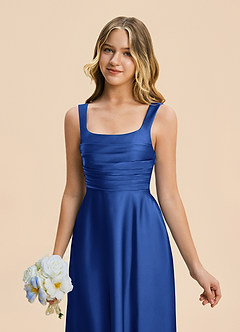 Azazie Azaria Junior A-Linie Plissee Stretch-Satin Kleid Königsblau image7