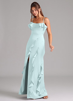 Azazie Malia Robes de demoiselle d'honneur Robe Trapèze en Satin extensible Fente Latérale Verre De Mer image4