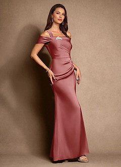 Azazie Altonia Kleider für die Brautmutter Meerjungfrau-Linie Schulterfrei Stretch-Satin Kleid Antike Rose image2