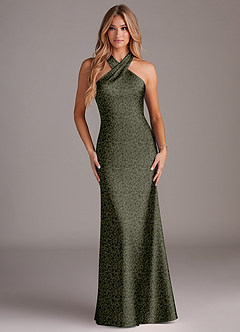 Azazie Doretta Bridesmaid Dresses Willow Green Petite Garden Floral Mermaid Pleated Stretch Satin Dress image2