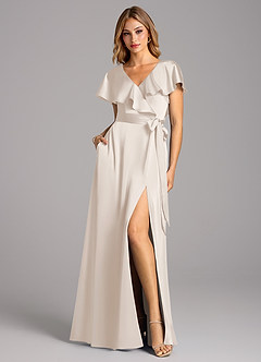 Azazie Lainey Bridesmaid Dresses White Alabaster A-Line with Pockets Stretch Satin Dress image3