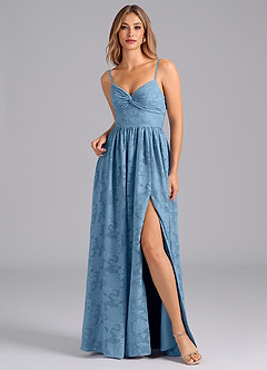 Azazie Zeya Bridesmaid Dresses Steel Blue A-Line Bow Floral Burnout Dress image7