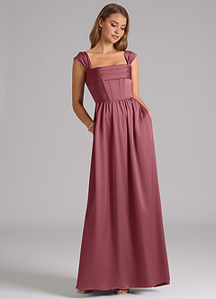 Azazie Hattie Bridesmaid Dresses Desert Rose A-Line Corset Stretch Satin Dress image3