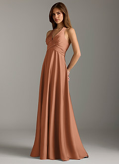 Azazie Tessie Bridesmaid Dresses Bronzer A-Line Pleated Stretch Satin Dress image5