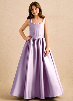 Azazie Enid Girls Formal Flower Girl Klänningar Klä A-Line i Stretch Satin Pärlbesatt image4
