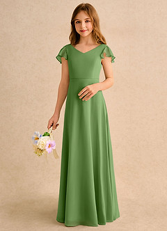 Azazie Nari Girls Formal vestidos de niña de las flores Vestido de Albahaca de Gasa de Corte en A con Con mangas image4