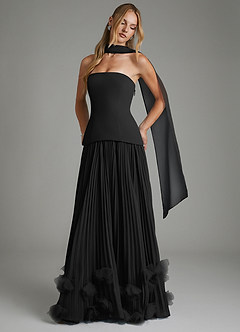Azazie Alex Bridesmaid Dresses Black A-Line Corset Chiffon Dress image3