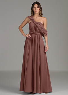 Azazie Nyah Robes de demoiselle d'honneur Robe Trapèze en Mousseline de soie Épaule décolletée Expresso image4
