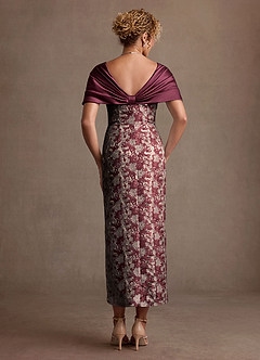 Azazie Sylvia Mother of the Bride Dresses Cabernet Column Pleated Jacquard Dress image3