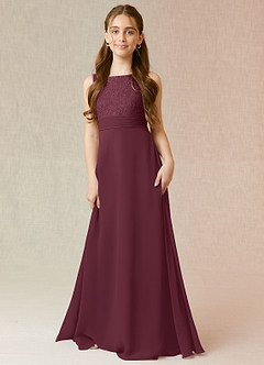 Azazie Snow Junior Cabernet A-Line Lace Chiffon Dress image1