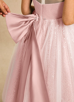 Azazie Addison Flower Girl Dresses Powder Pink Ball-Gown Sequins Tulle Dress image6