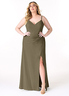 Azazie Leo Bridesmaid Dresses Willow Green Mermaid V-Neck Pleated Chiffon Dress image7