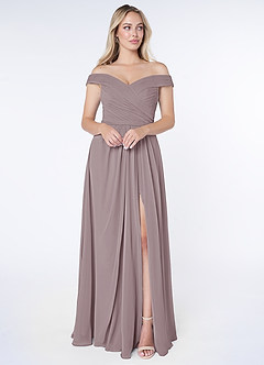 Azazie Audrianna Bridesmaid Dresses Dusk A-Line Off-The-Shoulder Gathered Chiffon Convertible Dress image1