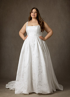 Azazie Ruby Wedding Dresses Diamond White Ball-Gown with Pockets Floral Jacquard Dress image13