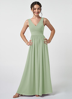 Azazie Keyla Junior Dusty Sage A-Line Pleated Chiffon Dress image1