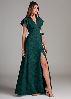 Azazie Ling Bridesmaid Dresses Pine A-Line Pleated Floral Burnout Dress image4