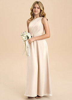 Azazie Phaedra Junior Jurk van Chiffon met A-Lijn Geplooid Wit Albast image5