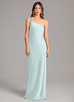 Azazie Monroe Bridesmaid Dresses Sea Glass Mermaid One Shoulder Stretch Satin Dress image4