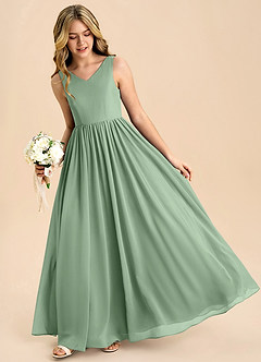 Azazie Hathaway Junior Vestido de Matcha de Gasa de Corte en A con Lazo image4