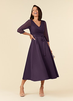 Azazie Maritza Mère de la mariée Robes Robe Trapèze en Mat Satiné Plissée Prune image1
