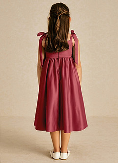 Azazie Chelsie Flower Girl Dresses Pomegranate A-Line Bow Matte Satin Dress image2